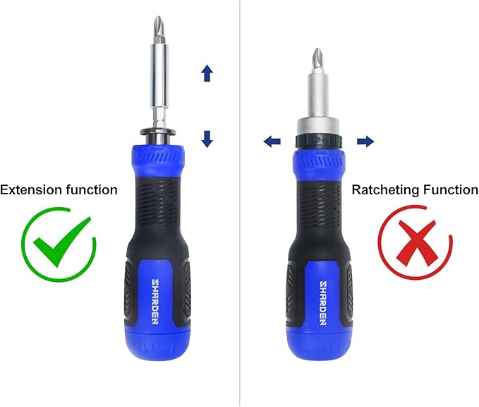 SHARDEN Multibit Screwdriver 13-in-1 Screw Driver Set Adjustable Extension Screwdriver Multitool All in One with Torx Security, Flat Head, Phillips, Hex, Square and 1/4 Nut Driver