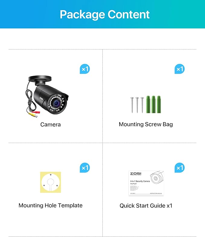 ZOSI 2MP HD 1080p 1920TVL Security Camera Outdoor Indoor (Hybrid 4-in-1 HD-CVI/TVI/AHD/960H Analog CVBS), 36PCS LEDs,120ft IR Night Vision,105° View Angle Surveillance CCTV Bullet Camera(Black Color)