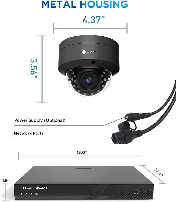 4COVR PoE 32 Channel Security Camera System AI Human Vehicle Detection, 24Pcs 5MP IK10 Vandal-Proof Dome IP Camera IP67 with Mic, 4K UHD NVR 8TB HDD, Commercial Surveillance Outdoor, LY54AB5M3224