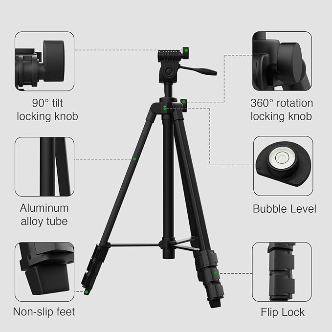 55-inch Lightweight Aluminum Laser Level Tripod Stand with Bubble Level, Quick Release Plate with 1/4"-20 Screw Mount for Laser Line Leveling