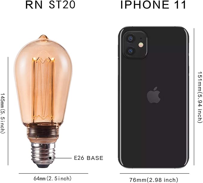 Smart WiFi Decorative LED Light Bulb, 3.8W Amber RN Vintage Edison LED Bulb, ST64/ST19, Dimmable Soft Warm 2000K, E26 Base, No Hub Required, Compatible with Alexa and Google Home Assistant
