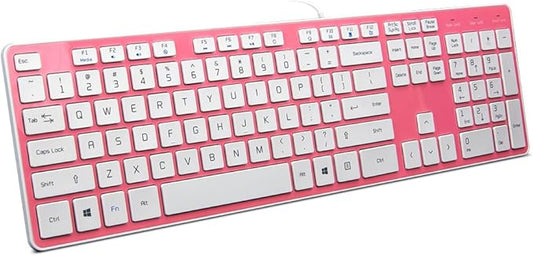 Wired USB Keyboard, Comfortable Quiet Chocolate Keys, Durable Ultra-Slim Wired Computer Keyboard(QWERTY) for PC, Windows 11/10/8/7/XP/Vista KB1430 - Pink