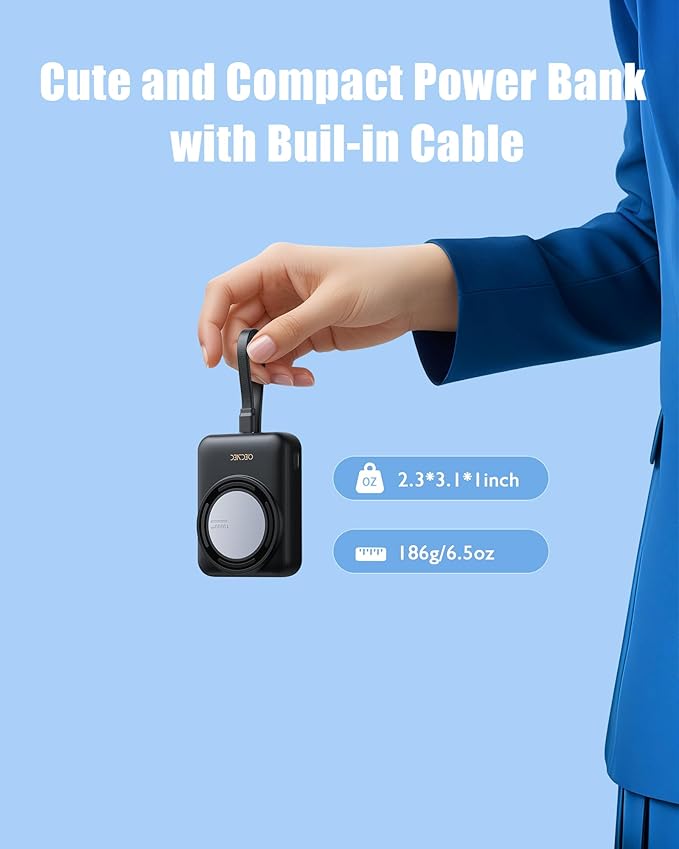 Magnetic Portable Charger 10000mAh, Wireless Mag-Safe Power Bank, 22.5W Fast Charging Power Bank, Compatible with iPhone Series, Android Devices, Compact and Lightweight for Short Travel-Black