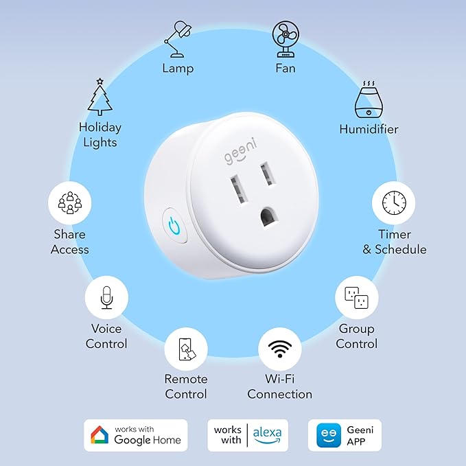 Geeni Dot Smart Plug with 2.4GHz WiFi Connectivity – 2-Pack Compact, Fire-Resistant Smart Outlet Plugs with Schedule & Timer – No Hub Needed, Supports Alexa & Google