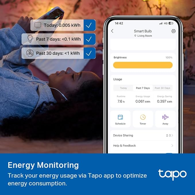 Tapo TP-Link Smart Light Bulbs, 800 Lumens (60W Equivalent), 2700K Soft Warm White LED Bulb, Dimmable, Compatible with Alexa and Google Home, No Hub Required, A19 E26, L510E (4-Pack)