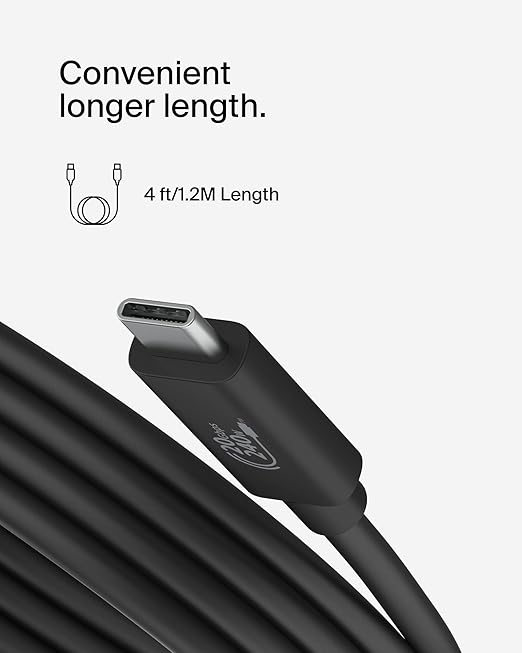 Belkin Connect USB4 Cable (4ft/1.2M Power Cable), USB-C to USB-C Cable w/ 240W Power Delivery + 20Gbps - USB4 Compliant Power Cable, Compatible with MacBook, Windows, Chromebook, & More