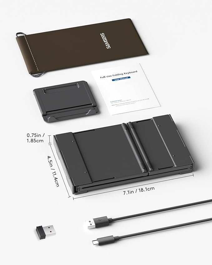 Samsers Foldable Bluetooth Keyboard with Touchpad, Full-Size Dual-Mode Wireless Folding, Rechargeable Portable Travel for iOS Android Windows Mac OS, Support 4 Device(BT5.1x3 + 2.4G)