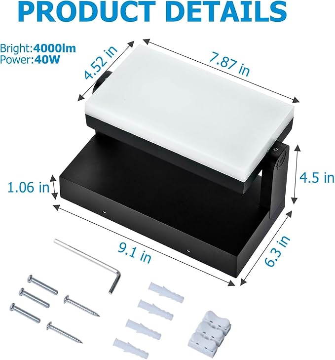 40W LED Wall Pack Lights Outdoor Motion Sensor,360 °Rotation 5000K 6000K 4000K Selectable Exterior Flood Lighting Fixture Sconce for Porch Garage Patio