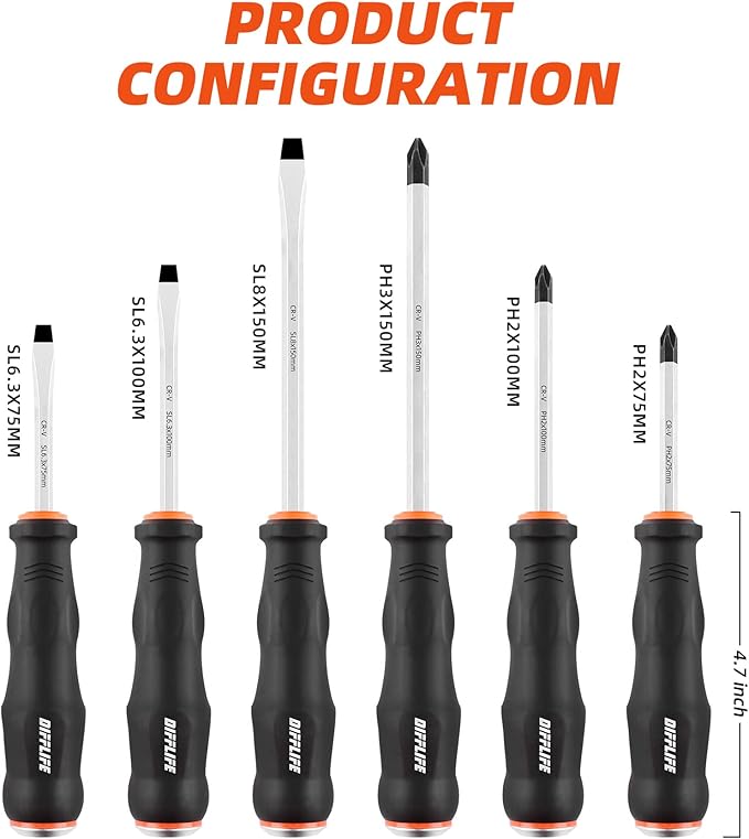Screwdriver Sets Screwdriver Kit 6-Piece, Professional Cushion Grip Insulated Magnetic Tip Electrician Screwdriver Kits (6-Piece)