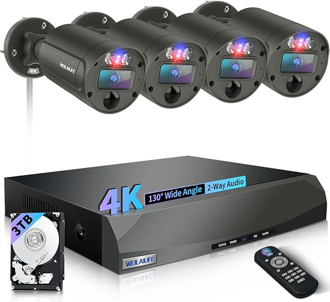 【130° Wide Angle & 90 Days Storage 】 Outdoor Wired Security Camera System, Wired Cameras for Home Security, Home POE Video Surveillance Systems, Surveillance DVR Kits