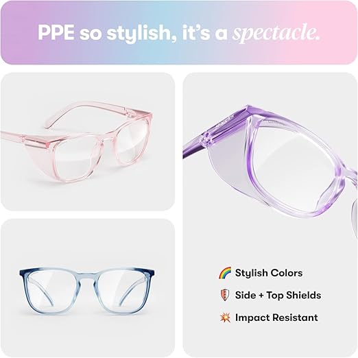 Stoggles Square Z87.1 Certified Polycarbonate Safety Glasses, Scratch & Shatter-Proof, Blue-Light & UV Blocking Lens, Top & Side Shields, Anti-Fog Dip Coated, Durable, Protective & Stylish Eyewear