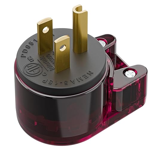 10 Pack Nema 5-15P Plug, 90 Degree Right Angle Plug 15A 125V Angled Plug, Nema 5-15P DIY AC Plug, USA 3-Prong Household Right Angle AC Plug, Red Color ETL Verified