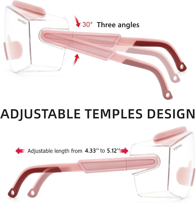 UKNOW Safety Goggles Over Glasses, Anti Fog Safety Glasses with Clear Wraparound Lens, ANSI Z87.1 Protective Eyewear