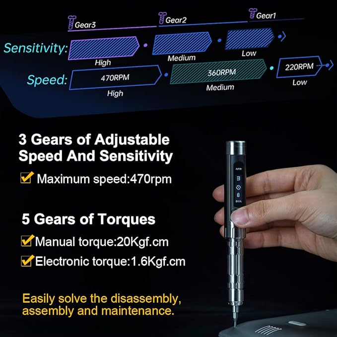 YKEY Original MINIWARE ES15S Mini Electric Power Screwdriver Rechargeable Portable Small Cordless Smart Motion Control with 24 Magnetic Bits OLED Screen Repair Tool for Phone Camera Laptop