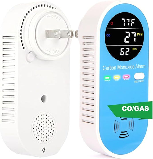 Plug-in Carbon Monoxide Detector with Real-Time CO Display & Temperature/Humidity Monitor, Plug-in CO Alarm for Home, RV, Apartment, Indoor Air Safety 1-Pack