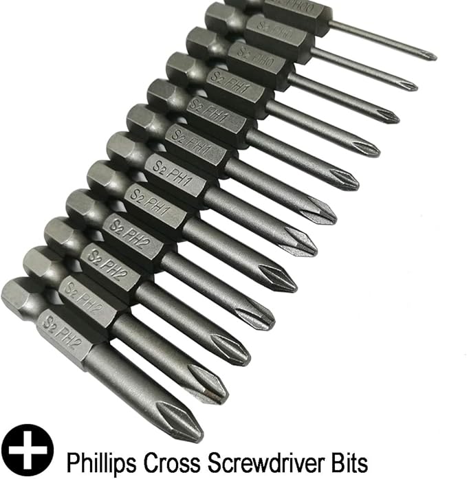 Phillips Cross Screwdriver Bits, 12Pcs 1/4 Hex Shank Magnetic Cross Phillips Screw Head Screwdriver Bits Electric Screwdriver Set Power Tools | 2 inch length
