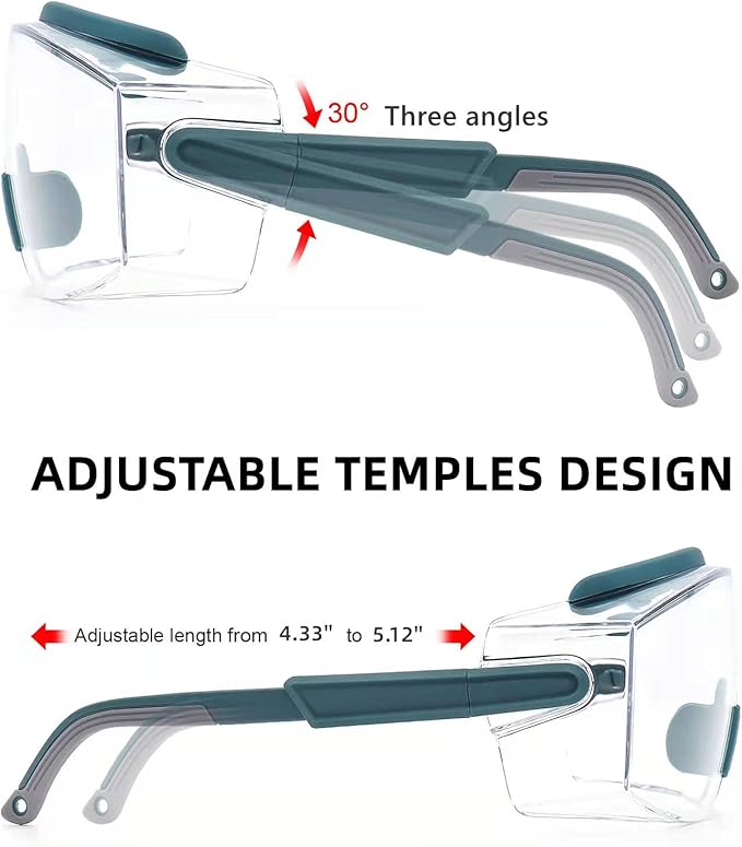 UKNOW Safety Goggles Over Glasses, Anti Fog Safety Glasses with Clear Wraparound Lens, ANSI Z87.1 Protective Eyewear