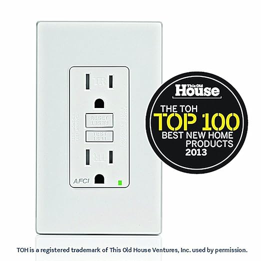 Leviton AFCI Outlet, 15 Amp, Self Test, Tamper-Resistant with LED Indicator Light, Protection from Electrical Fires, AFTR1-W, White