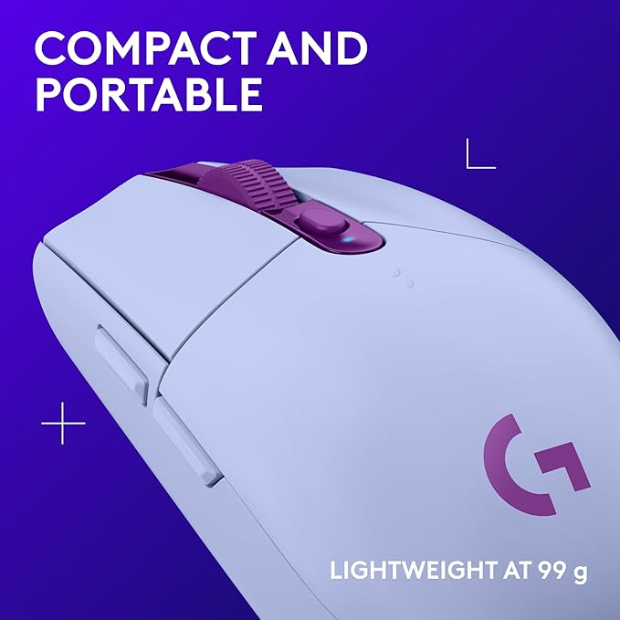 Logitech G305 LIGHTSPEED Wireless Gaming Mouse, Hero 12K Sensor, 12,000 DPI, Lightweight, 6 Programmable Buttons, 250h Battery Life, On-Board Memory, PC/Mac - Lilac