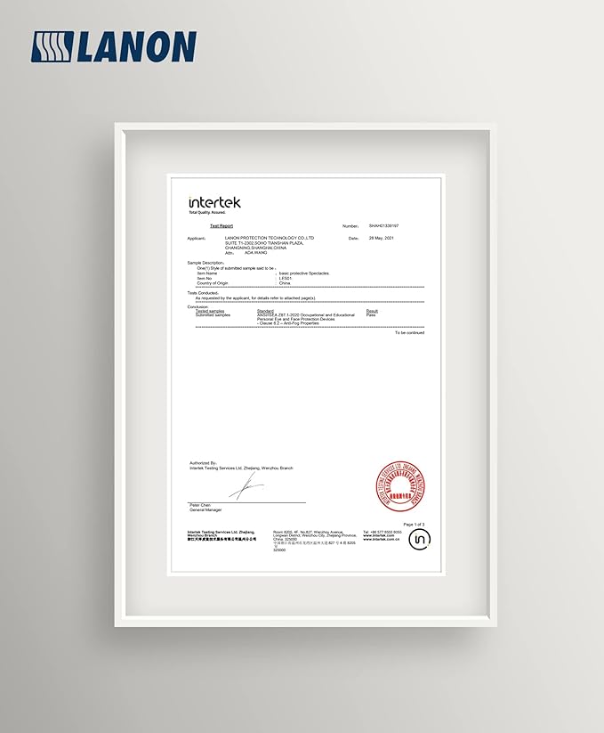 LANON Anti-Fog Safety Goggles with Ajustable Temples, 2.5 Times ANSI Z87.1 Double-sided Antifog, Side Protection, High Transmission, Lightweight & Comfortable Safety Glasses.