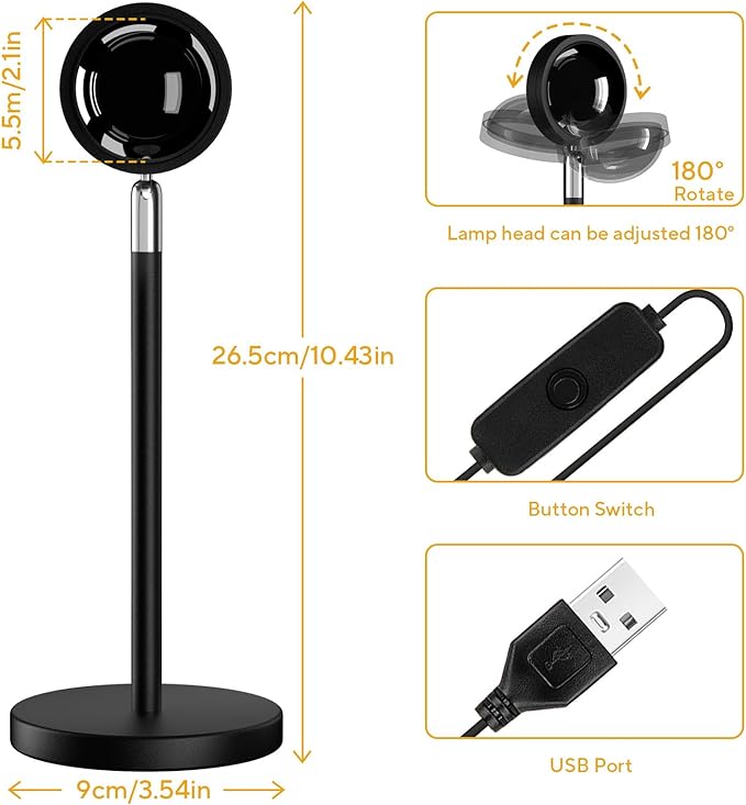 Sunset Lamp Projector for Girls, Sunset Red Color Led Lamp Mood Lighting Night Light, 180ยฐ Adjustable Sunset Lamps for Living Room Decor/Home Decor/Bedroom Decor/Christmas Gifts/Party