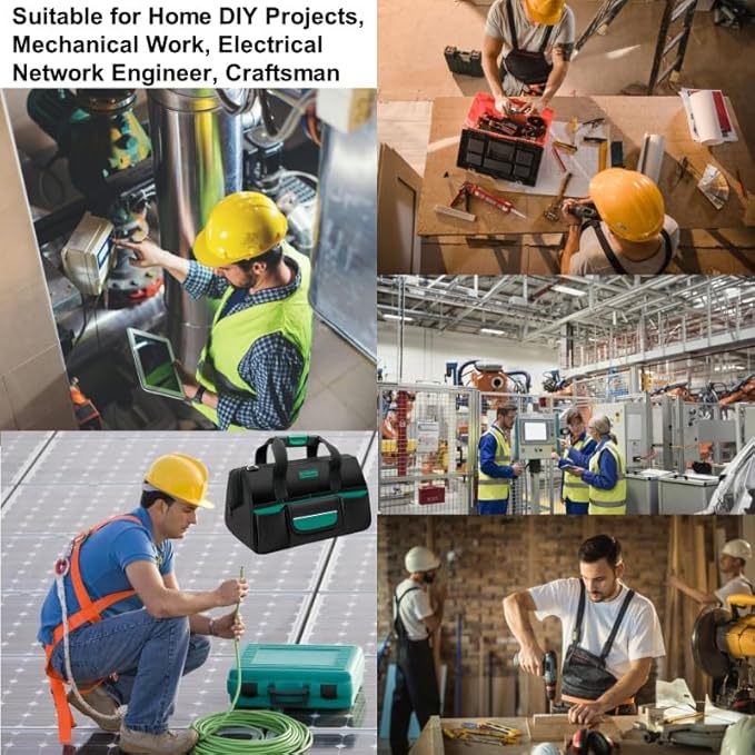 Tool Bag Heavy Duty 16.5-Inch with 16 Pockets Portable Handle Adjustable Shoulder Strap Waterproof Wide Mouth Tools Storage Organizer Carry Tote Box for Craftsman Electrician Mechanic (15-Inch)