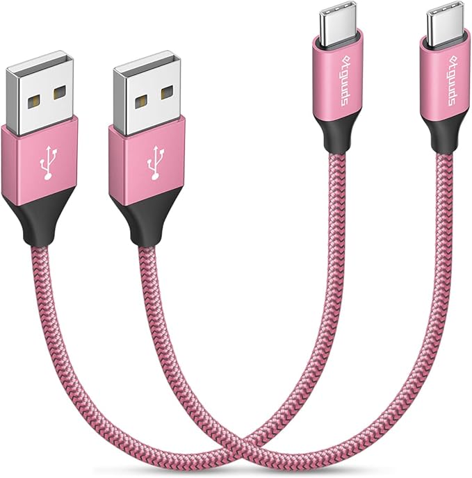 etguuds USB to USB C Cable 1ft, 2-Pack USB A to Type C Charger Cord Fast Charging for Samsung Galaxy A15 A25 A35 A55 A54, S24 S23 S22 S21 S20 S10 S10E, Note 20 10, Moto G, for iPhone 16 15, Pink