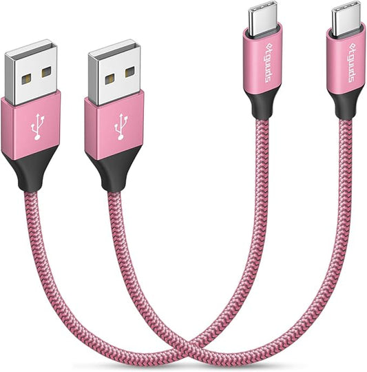 etguuds USB to USB C Cable 1ft, 2-Pack USB A to Type C Charger Cord Fast Charging for Samsung Galaxy A15 A25 A35 A55 A54, S24 S23 S22 S21 S20 S10 S10E, Note 20 10, Moto G, for iPhone 16 15, Pink