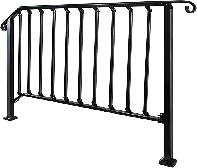 Adjustable Handrails for Outdoor Steps, Handrail Picket #4 Fits 4 or 5 Steps, Mattle Wrought Iron Handrail, Stair Rail with Installation Kit for Outdoor Steps