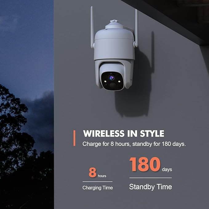 Dzees 360° PTZ Security Cameras Wireless Outdoor WiFi, 2K Battery Powered Home Security Camera Indoor, Spotlight & Siren, Color Night Vision, 2-Way Talk, AI Motion Detection, IP66, SD/Cloud 4-Pack