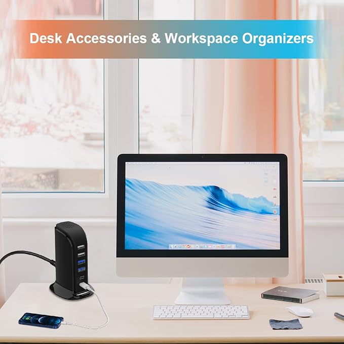 USB C Charger Block Upoy, Chargers for Multiple Devices Dual Type C 45W Total, 6 Ports USB Charging Station for iPhone, Ipad, Iwatch, Desk Accessories & Workspace Organizers