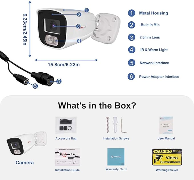 Anpviz 4MP Bullet PoE IP Camera, Security IP Camera Outdoor Indoor, AI Human Motion Detection, Smart Dual Light Color Night Vision, Built-in Mic, 2.8mm Lens, IP66 Waterproof, NDAA Complaint (U Series)