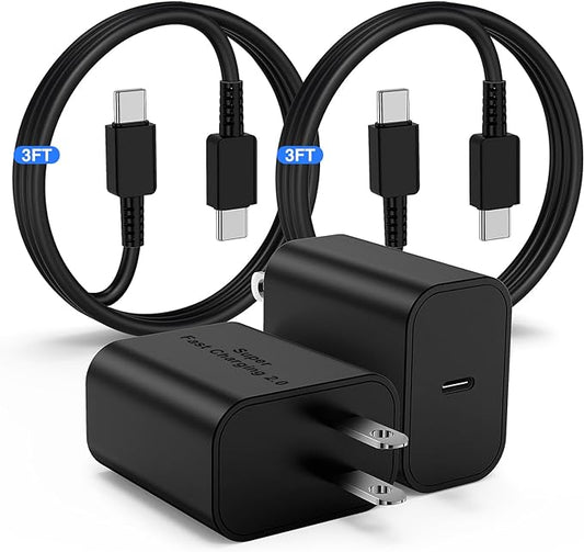 45W Samsung Super Fast Charger for S24, Type C Charger Fast Charging Block &3FT USBC to USBC Cable 2Pack for Galaxy S24 Ultra/S24+/S23 S22 S21 Ultra/Plus, Tab S8/S7/A8/A7, Android Phone Charger Cord