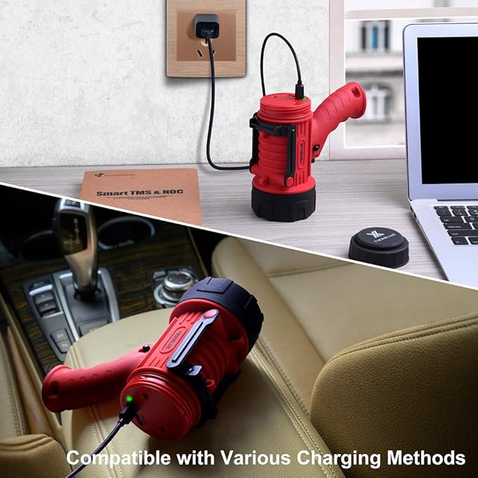 YIERBLUE Rechargeable Spotlight with Super High Lumen LED, IP67 Waterproof Handheld Flashlight Searchlight with Detachable Red Light Filter, Long Running