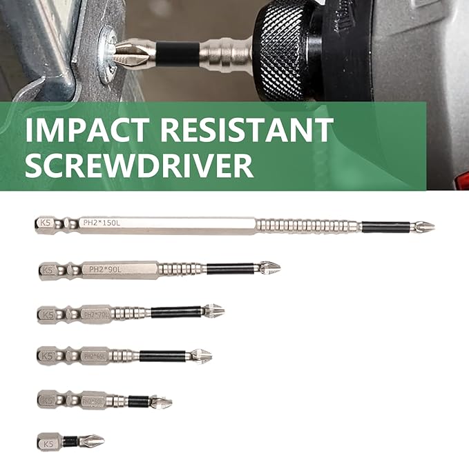 Magnetic Screwdriver Bit Set, high-magnetic screwdriver drill bit set,25 50 65 70 90 150MM Magnetic Screwdriver Bits (12)