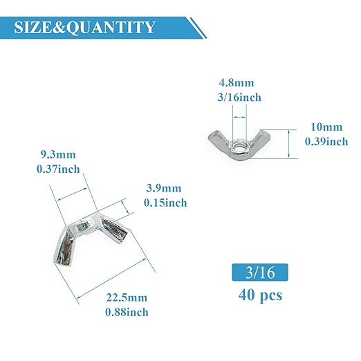 40 PCS 3/16-24 Inch Wingnuts, Quality Carbon Steel Wing Nuts Zinc Plated Fasteners Parts Butterfly Nut, Hand Twist Tighten Hardware Nuts Butterfly Wing-Nut 3/16-24” Assorted Kit