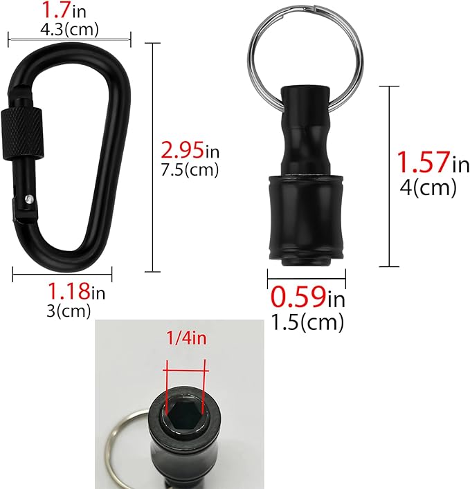 LUEXBOX 1/4 Inch Bit Holder Keychain, Hex Screwdriver Bits Holder Extension Bar, Quick Change Screw Bit Holder for Most Electric, Hand-held Screwdrivers and Drill Bits (A: Black 6pack)