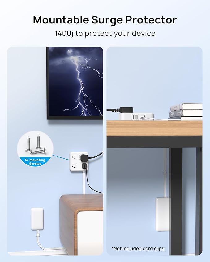 TROND Flat Plug Power Strip with Outlet Cover - 10ft Extension Cord with Multiple Outlets and 4 USB Ports, Mountable Surge Protector Outlet Concealer, Kitchen Home Improvement for Hide Messy, White