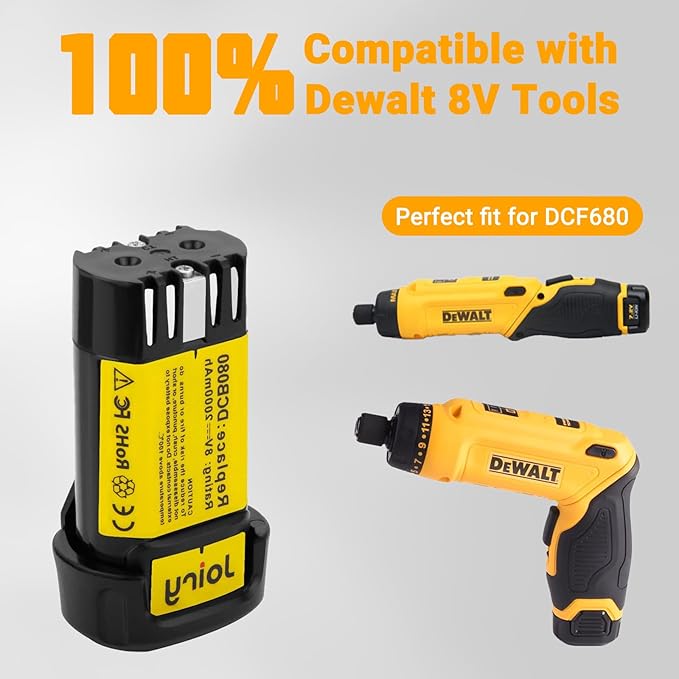 8V 2000mAh Li-ion Replacement Battery with Higher Safety & Longer Runtime - Compatible with Dewalt DCB080, DW4390, DCF680N1, DCF680N2 DCF680G2 Cordless Power Tools (2-Pack)