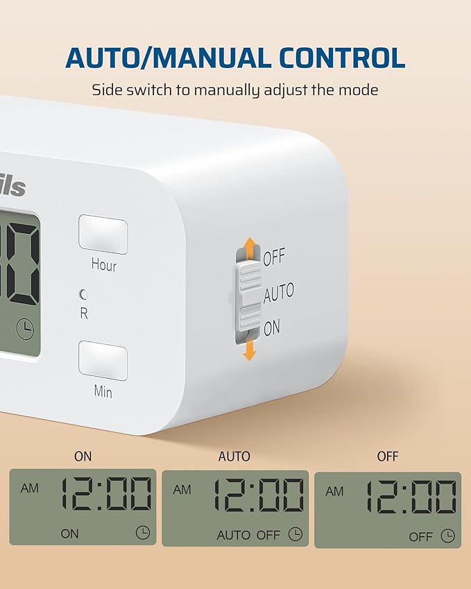 DEWENWILS 24 Hour Programmable Digital Timer Outlet, 2 Pack Timers for Electrical Outlets, Light Timer for Indoor Lamp Fan Aquarium, 1 Grounded Outlet, 125V/15A/1000W, 3 Prong, 1/2 HP