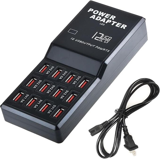 MaxLax USB Charger Station,12-Port 60W Multiple USB Charging Station,Multi Ports Charger Charging for Smartphones,Tablets,and Other Devices.