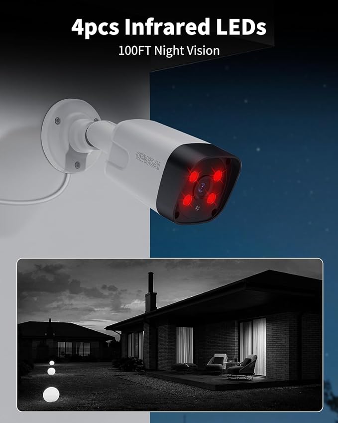 《130°Wide Angle-Lens & Dual Power Mode》Outdoor CCTV Security Camera System with 2-Way Audio,8.0MP IP Wired Security Cameras,Home Surveillance Video Equipment with 4K NVR