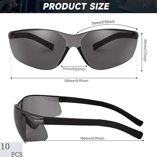 10 Pack Tinted Safety Glasses with ANSI Z87.1 Scratch Resistant Eyewear for Women Man Lab Goggles Eye Protection