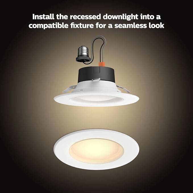 Philips Hue Smart Recessed 4 Inch LED Downlight - White Ambiance Warm-to-Cool White Light - 1 Pack - 850LM - Indoor - Control with Hue App - Compatible with Alexa, Google Assistant and Apple Homekit