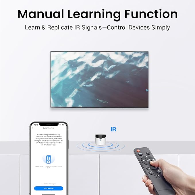Broadlink RM5plus Universal Infrared Remote, Voice Control with Alexa & Google Assistant, Wi-Fi Smart Home Remote for TV, AC, Fans, All-in-One Smart Hub with Scene & Timer, 2.4GHz Wi-Fi Only