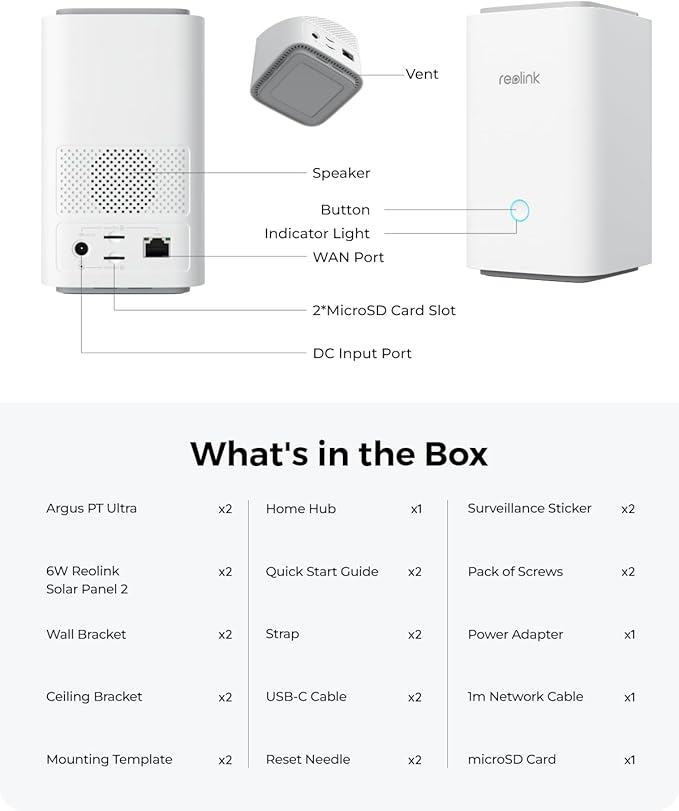 REOLINK 4K Dual-Lens 180° Outdoor Wireless Security Camera System, ColorX Night Vision, Solar Cameras with Local Encrypted Storage, 5G/2.4GHz WiFi 6, No Subscription, Home Hub with 2X Argus 4 Pro