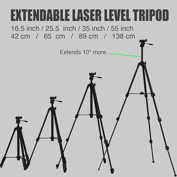 55-inch Lightweight Aluminum Laser Level Tripod Stand with Bubble Level, Quick Release Plate with 1/4"-20 Screw Mount for Laser Line Leveling