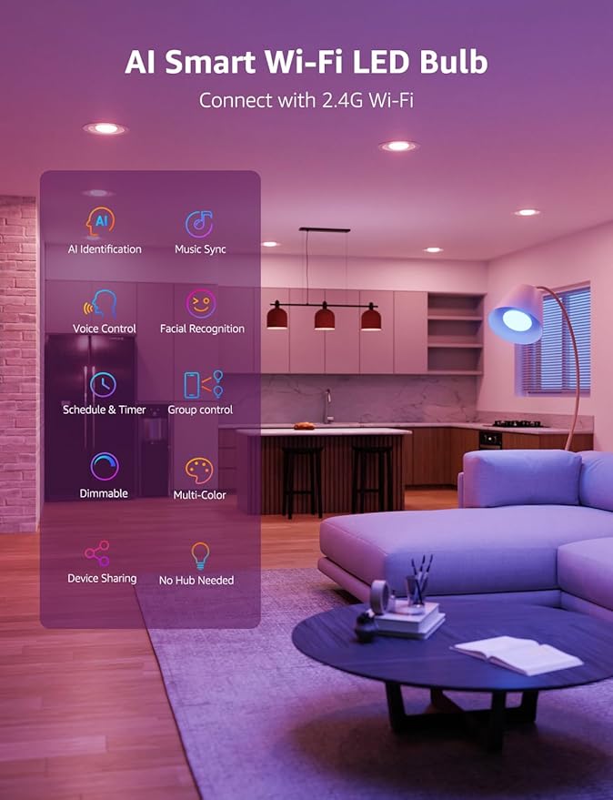 Lepro BR1 AI LED Smart Bulbs - AI Generated Lighting, LightGPM 2 with LLM, LightBeats Music Sync, Voice Control Via App, RGBWW Colors, Compatible with Alexa & Google Assistant, BR30 E26 8W, 4 Packs