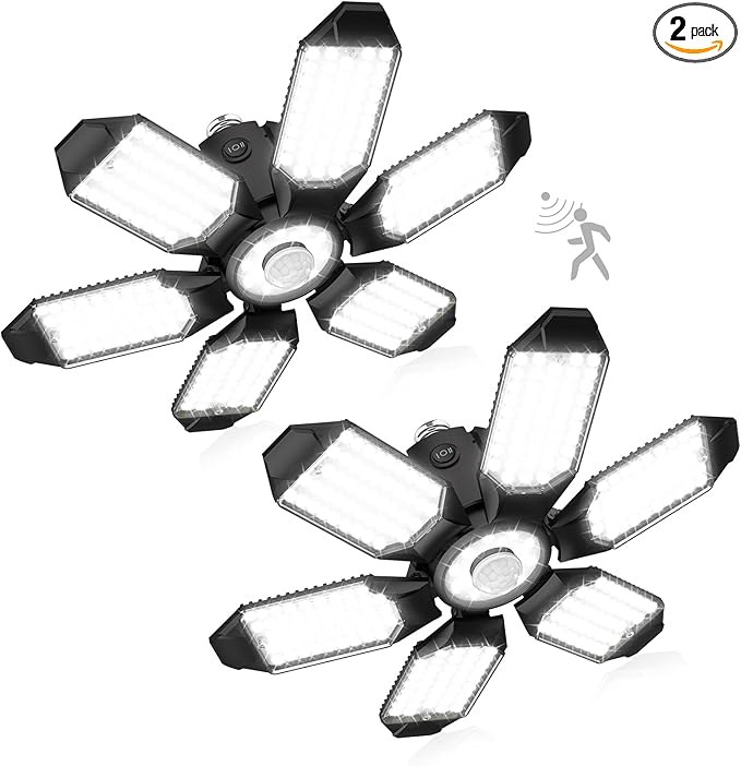 2 Pack Motion Sensor Garage Lights, 20000LM Motion Sensor Shop Light with 3 Switch Modes, 6500K Indoor Motion Activated Shop Lights for Garage, Workshop, Utility Room