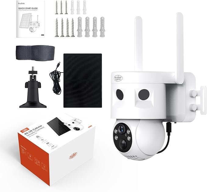 4G LTE Cellular Security Camera 180°Automatic Intrusion Detection and 360°Panoramic View Home and Outdoor Security Camera with Solar Panel, 2K Video with no-Glow Illumination at Night